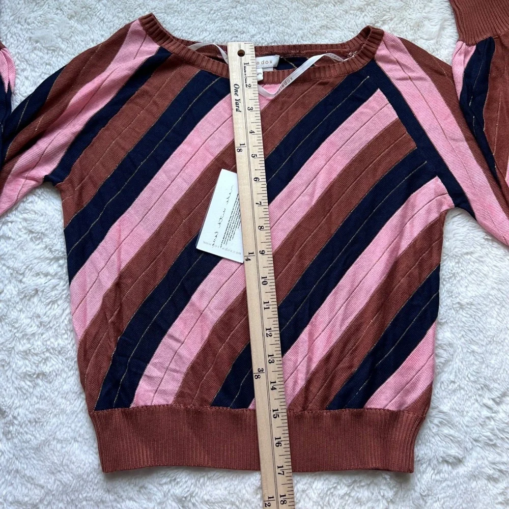 Foxiedox Womens Pink Brown Striped Metallic Lurex Knit Cropped‎ Sweater Size M